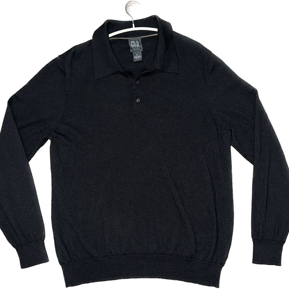 Jos. A. Bank Traveler Modern Fit Merino Wool Black Long Sleeve Polo
